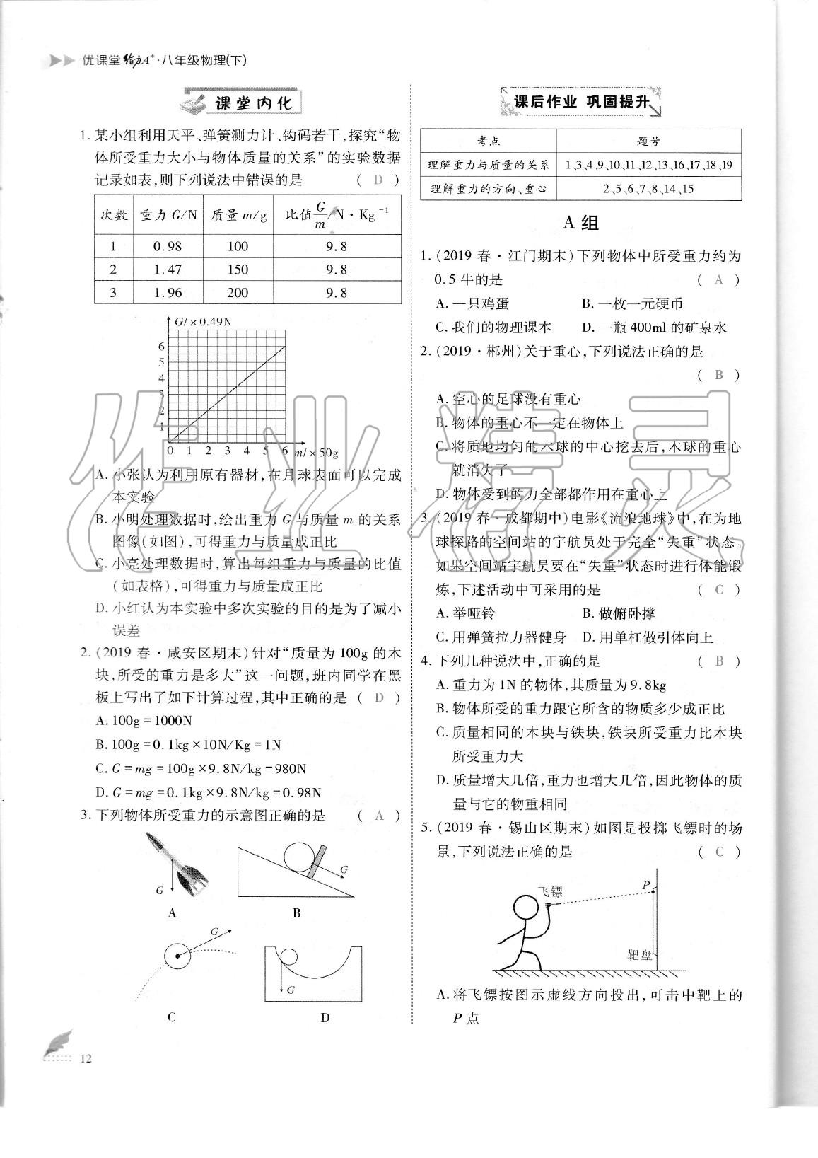 2020年蓉城优课堂给力A加八年级物理下册教科版 参考答案第15页