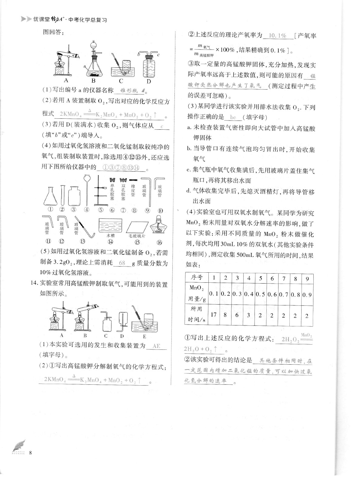 2020年蓉城优课堂给力A加九年级化学中考复习 参考答案第11页