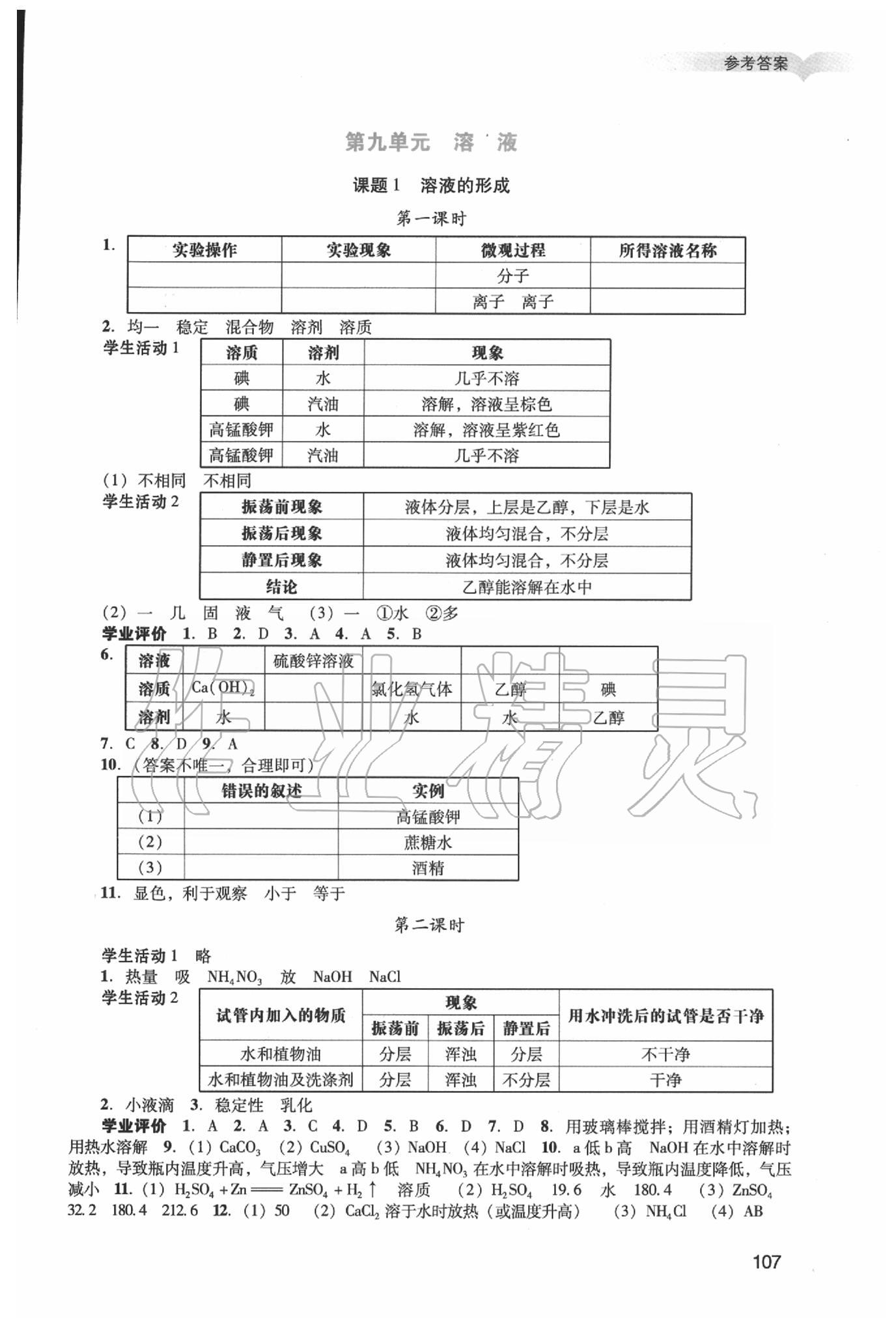 2020年陽光學業(yè)評價九年級化學下冊人教版 參考答案第4頁