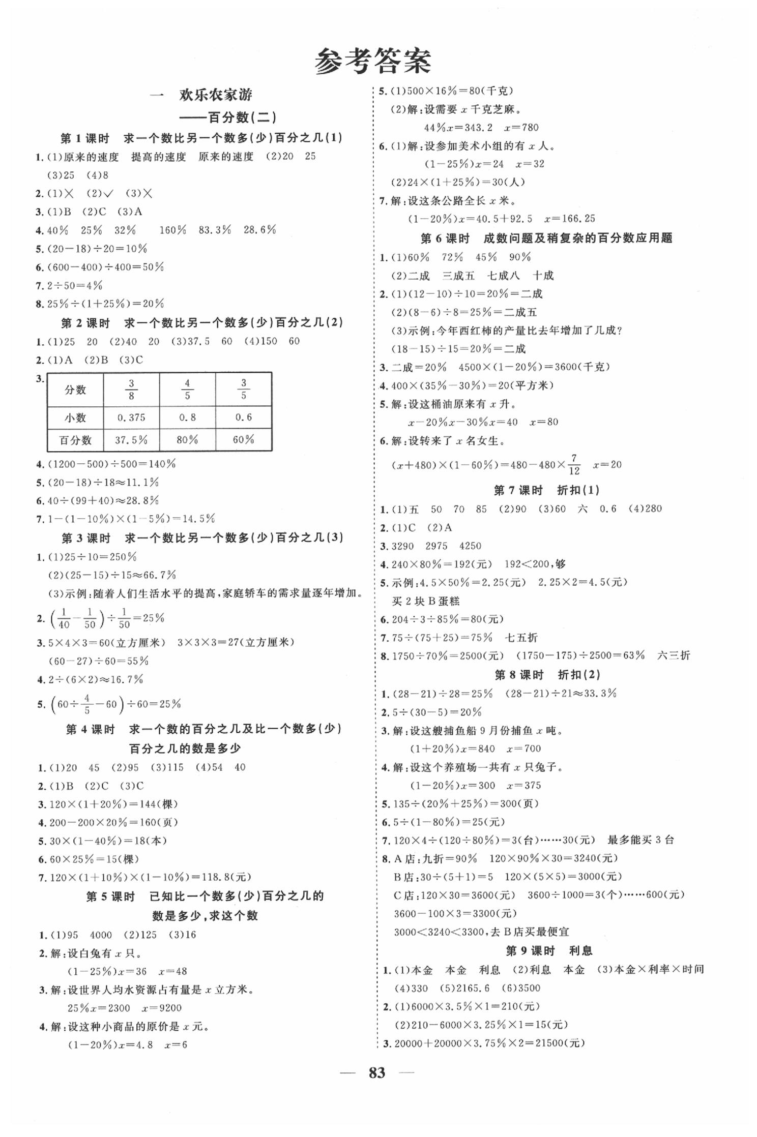 2020年阳光同学课时优化作业六年级数学下册青岛版 第1页