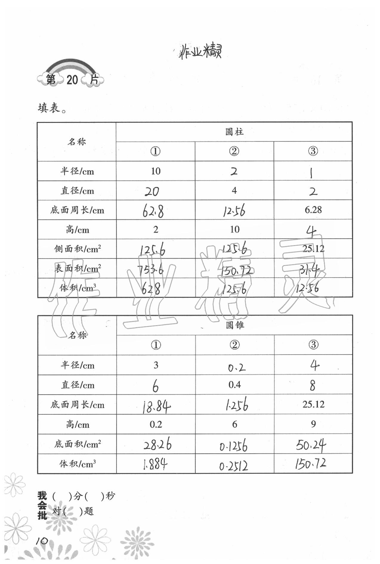 2020年小學(xué)數(shù)學(xué)口算訓(xùn)練六年級下冊北師大版 參考答案第10頁