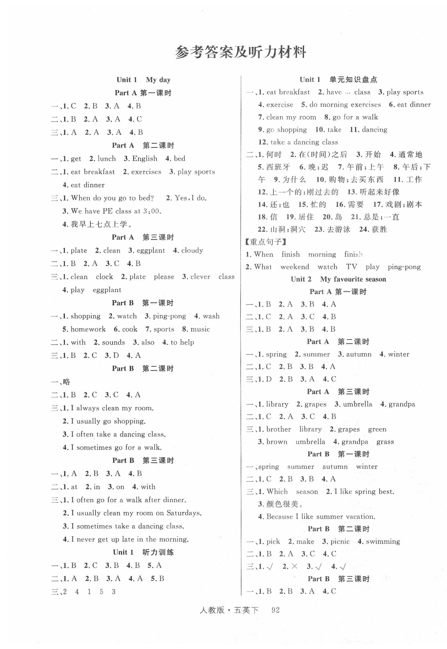 2020年輕松學(xué)習(xí)100分五年級英語下冊人教PEP版 第1頁