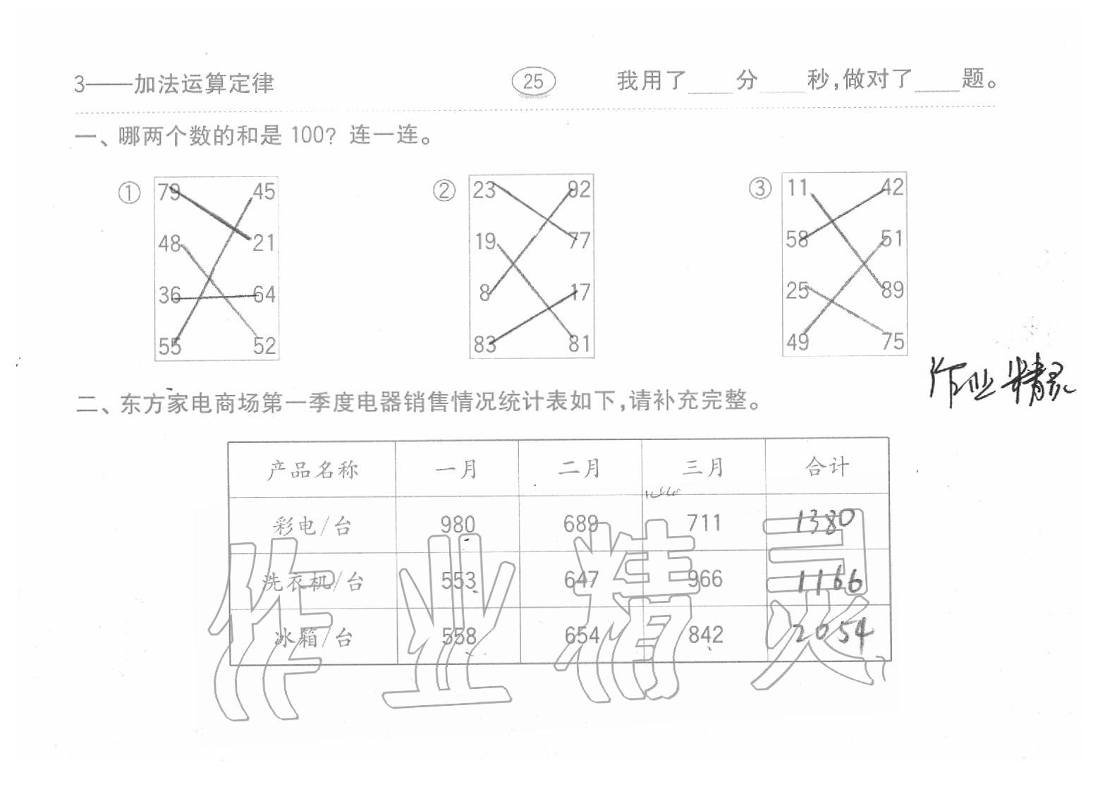 2020年口算題卡四年級(jí)數(shù)學(xué)下冊(cè)人教版齊魯書社 第25頁