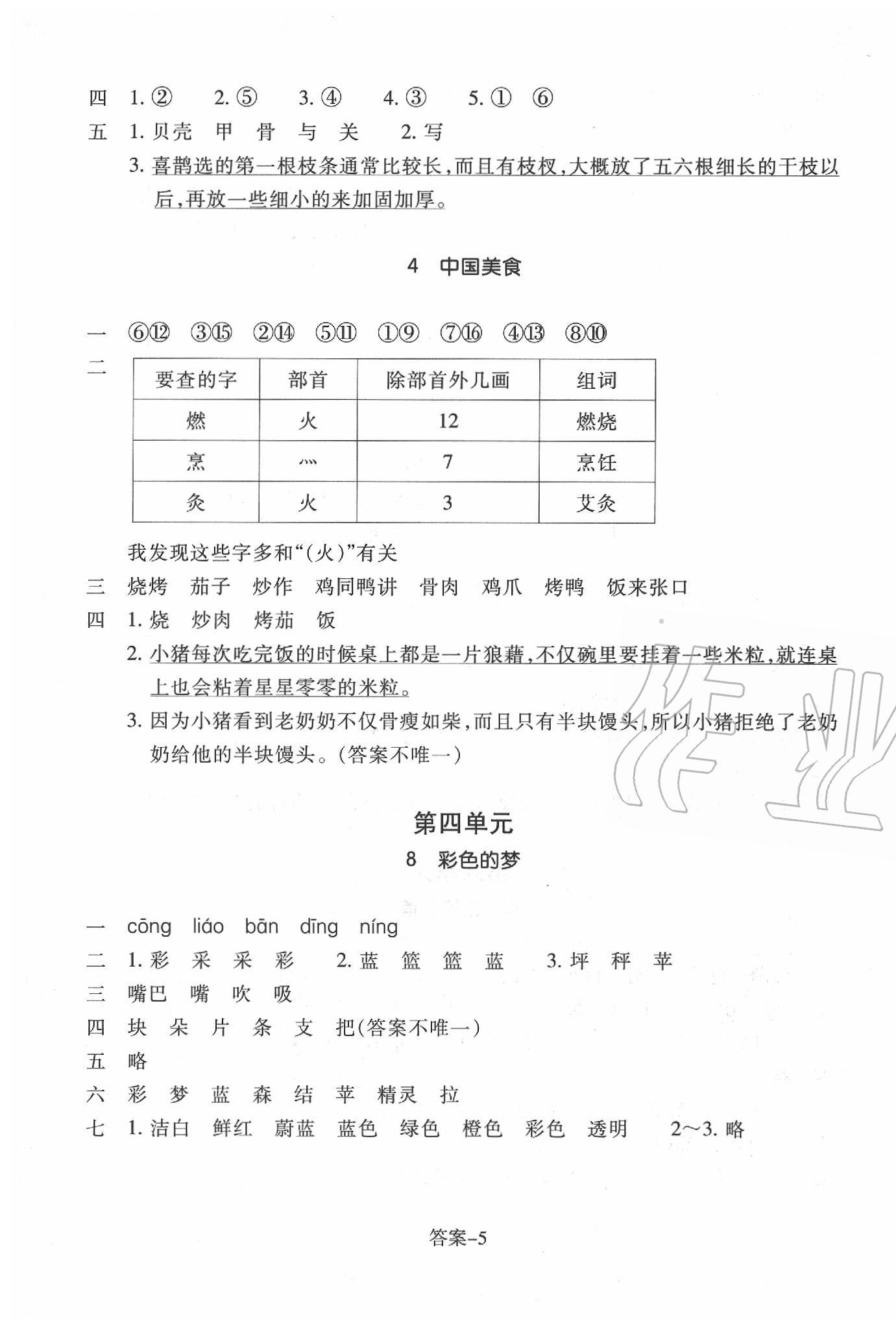 2020年每課一練二年級語文下冊人教版浙江少年兒童出版社 參考答案第5頁