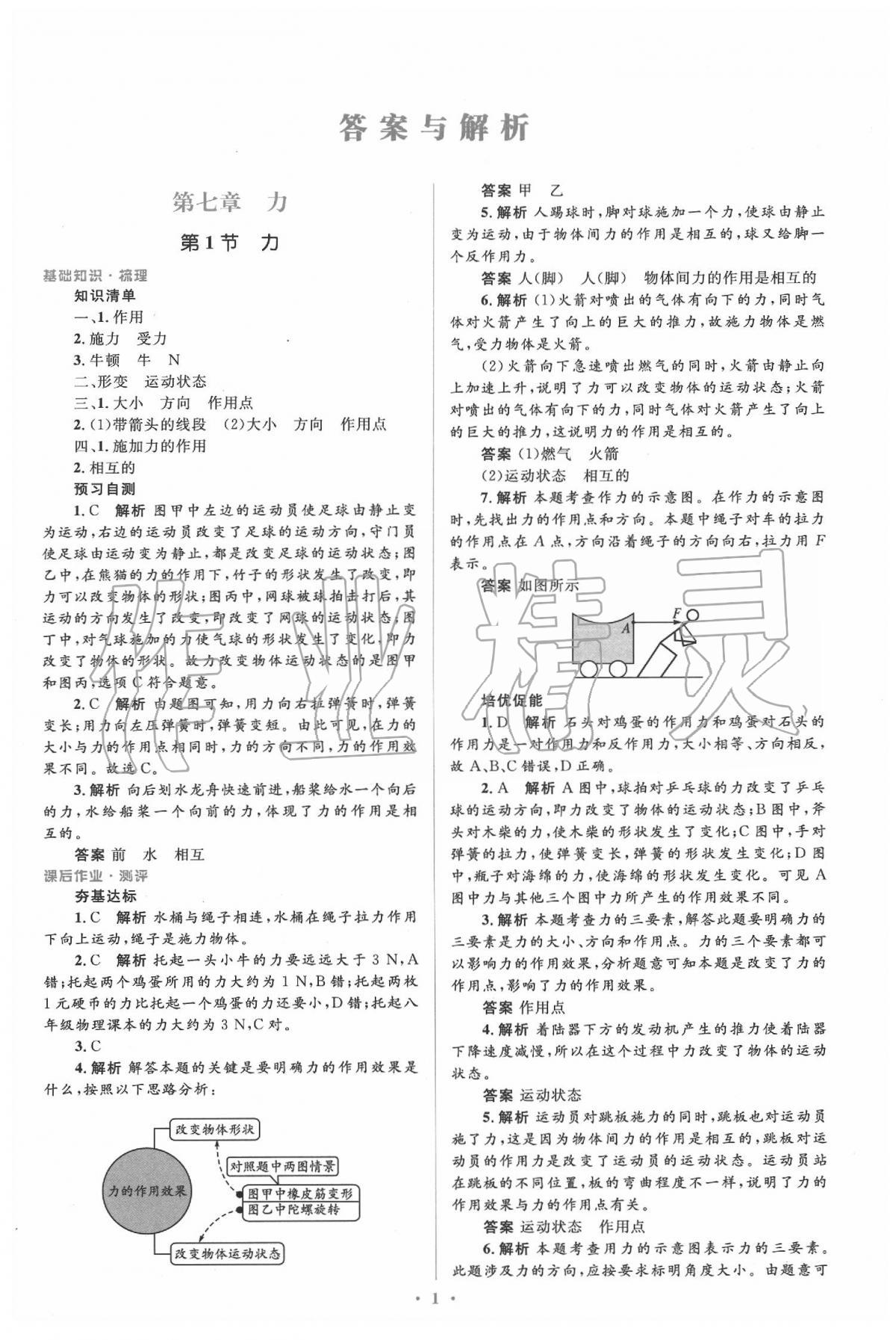 2020年人教金学典同步解析与测评学考练八年级物理下册人教版 参考答案第1页