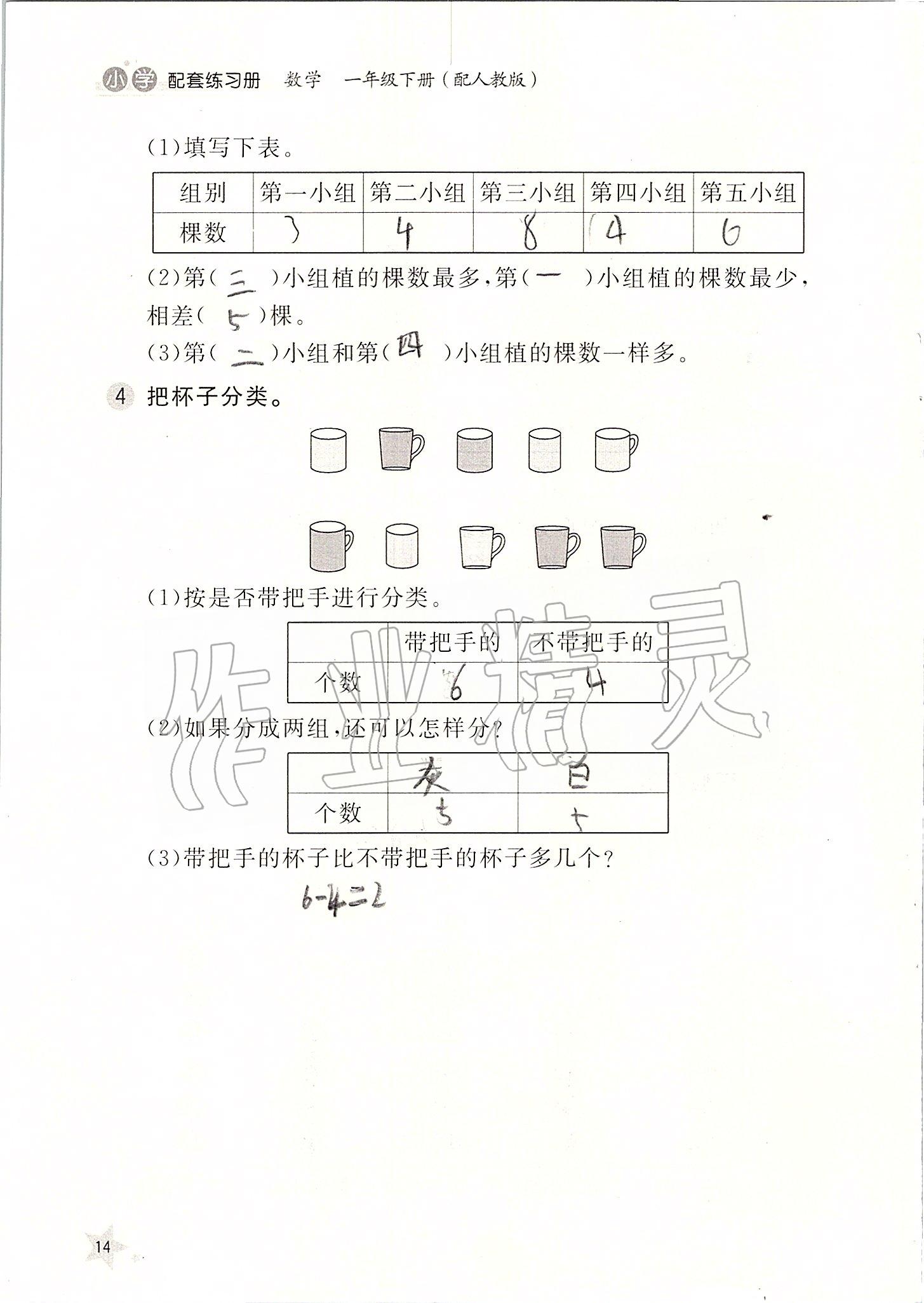 2020年小学配套练习册一年级数学下册人教版 第14页