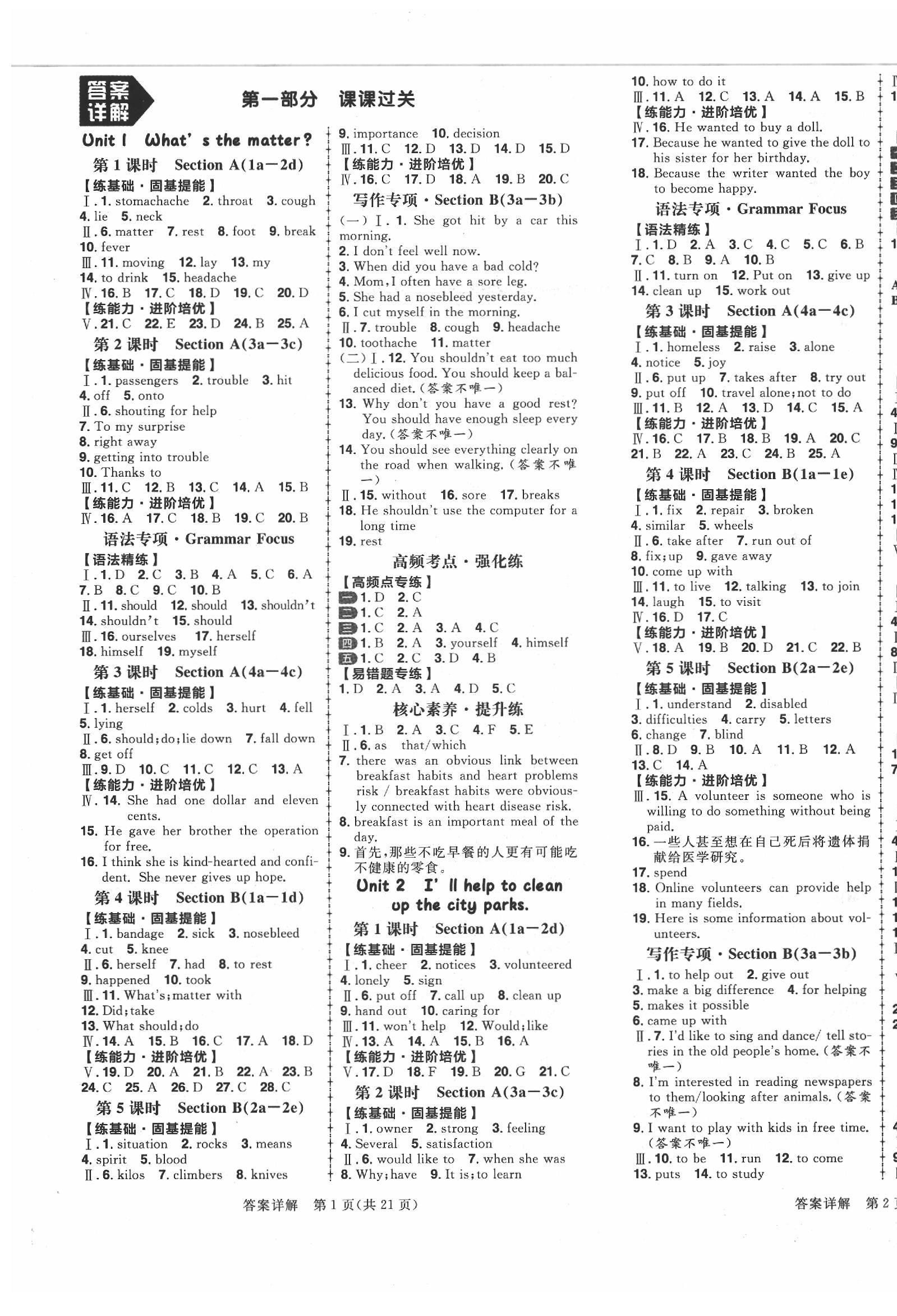 2020年練出好成績(jī)八年級(jí)英語(yǔ)下冊(cè)人教版 參考答案第1頁(yè)