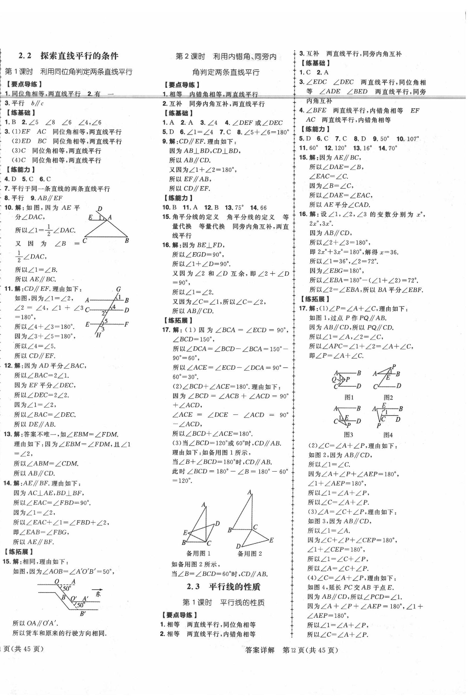 2020年练出好成绩七年级数学下册北师大版 参考答案第8页