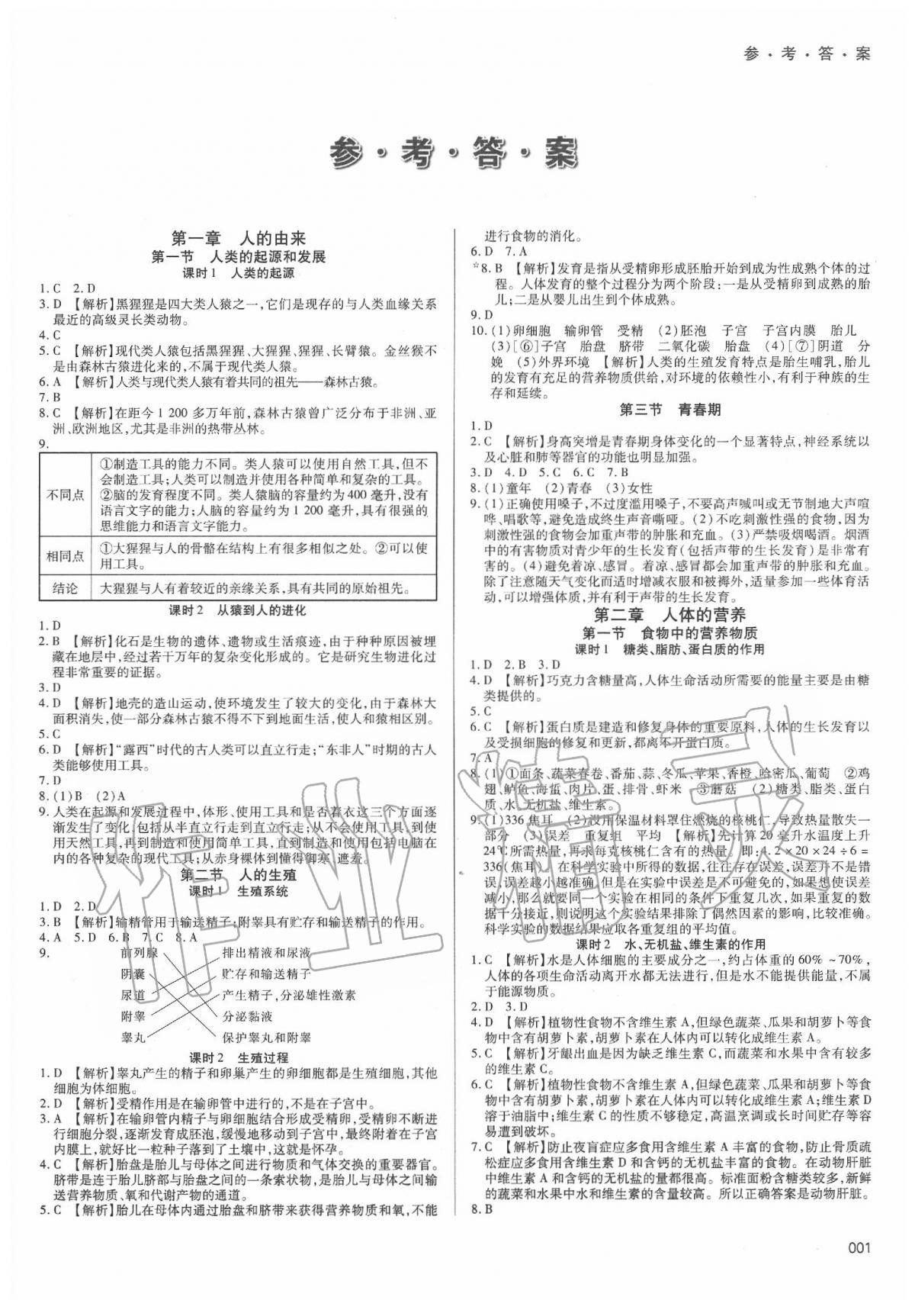 2020年学习质量监测七年级生物学下册人教版 第1页