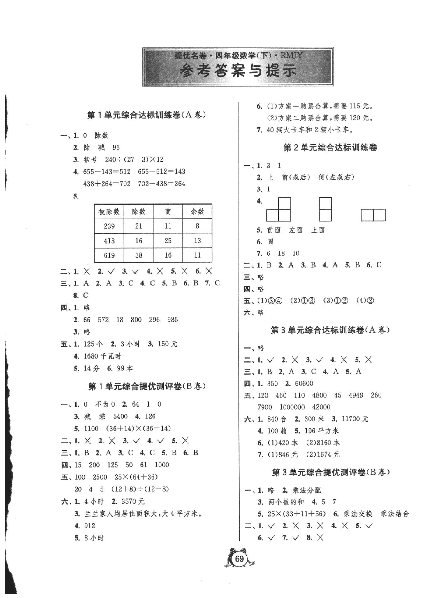 2020年名牌牛皮卷提優(yōu)名卷四年級數(shù)學下冊人教版 第1頁