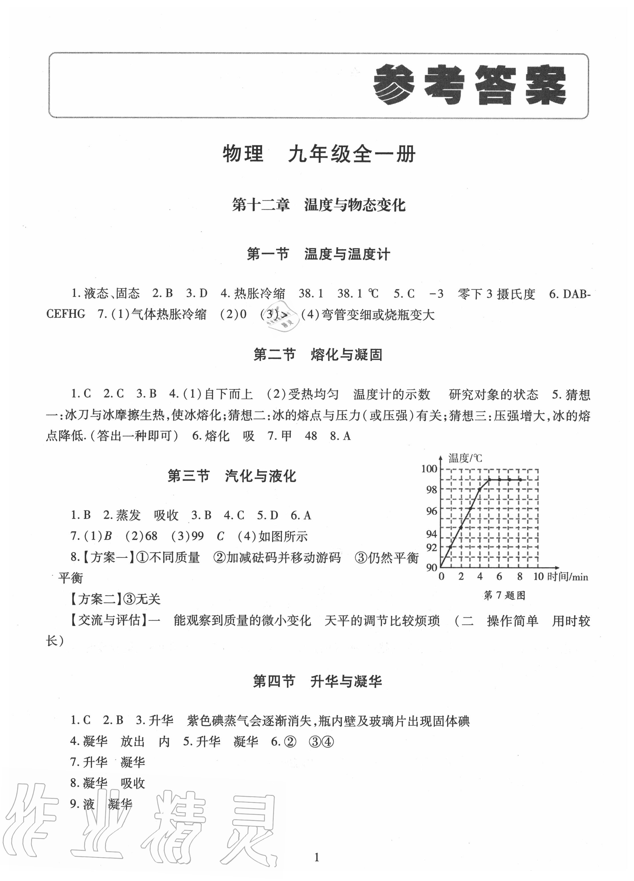 2020年智慧學習九年級物理全一冊滬科版 參考答案第1頁