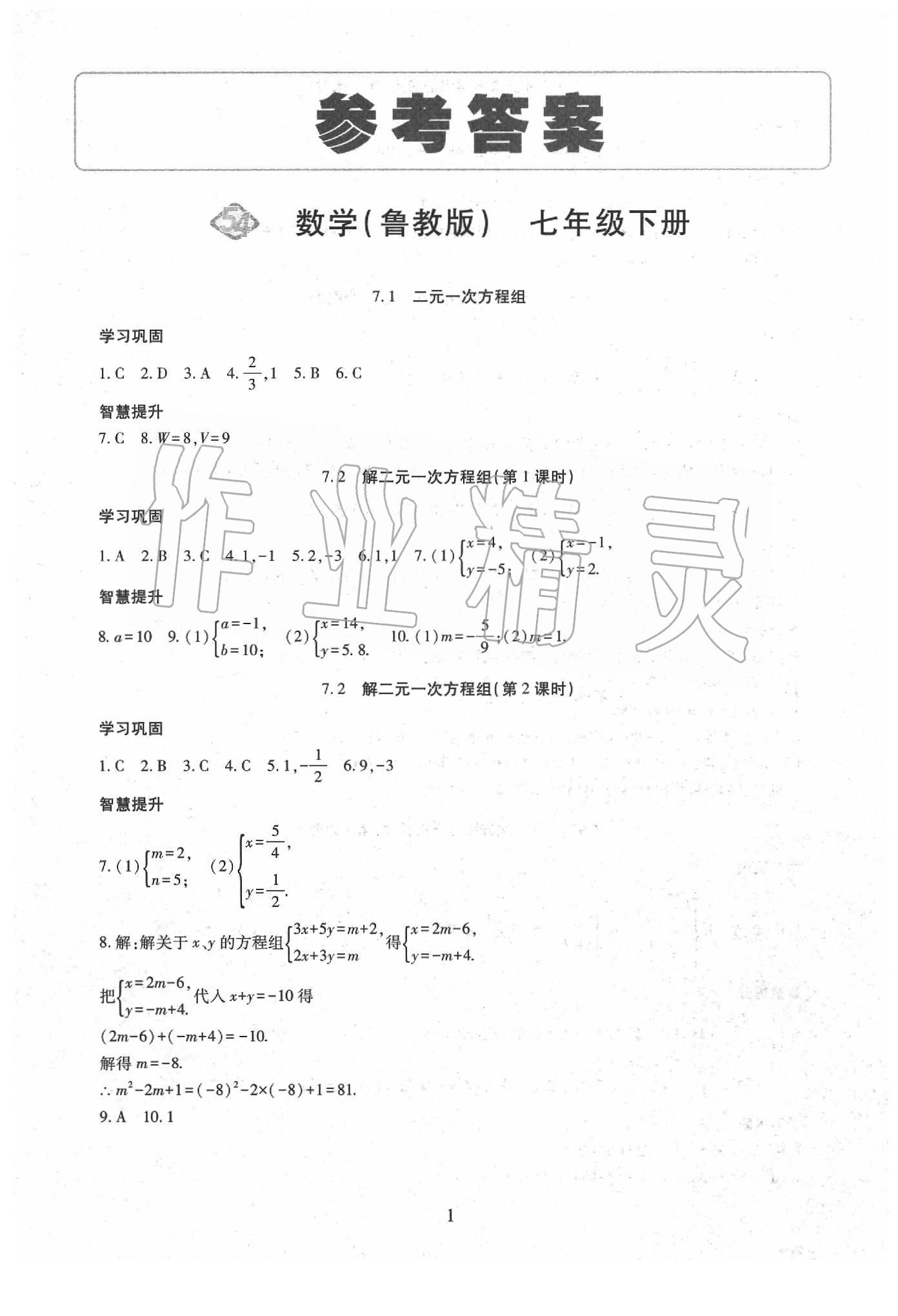 2020年智慧學(xué)習(xí)七年級(jí)數(shù)學(xué)下冊魯教版五四制 第1頁