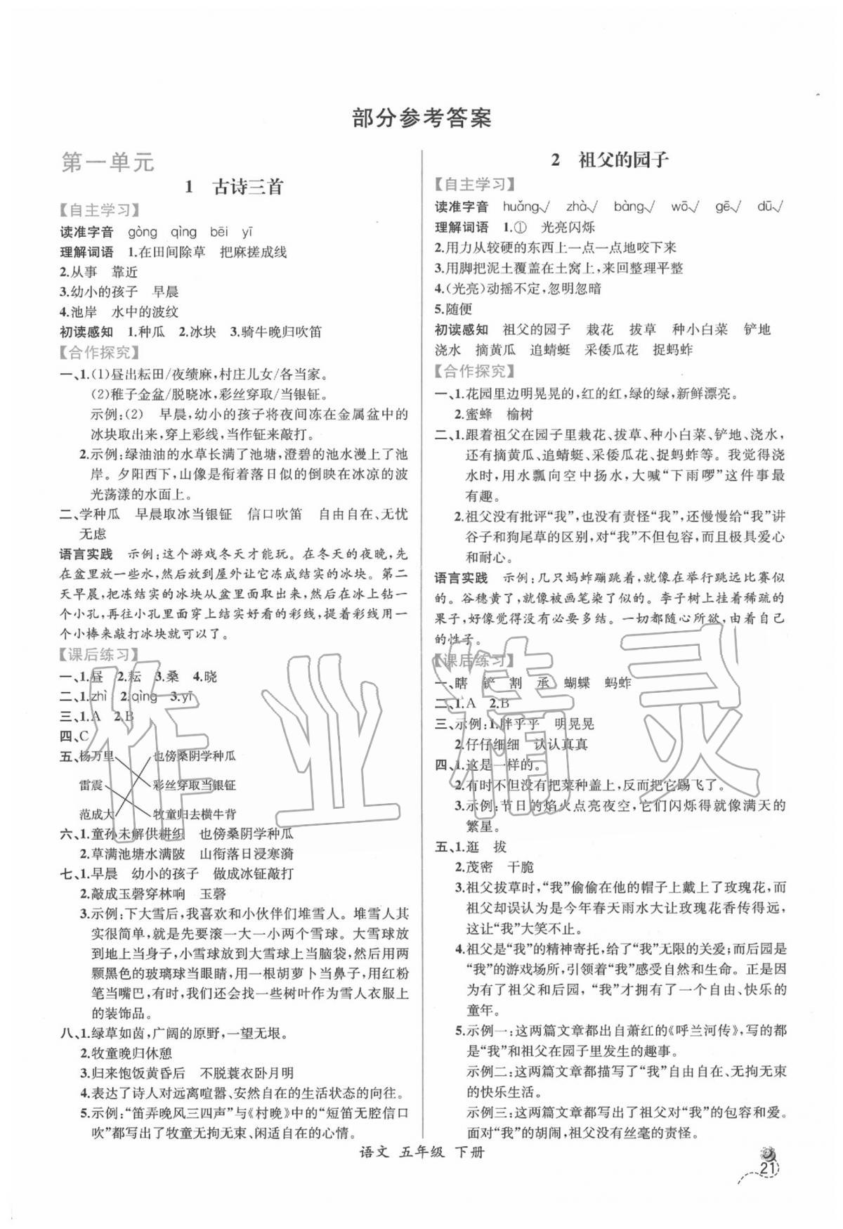 2020年同步导学案课时练五年级语文下册人教版 第1页