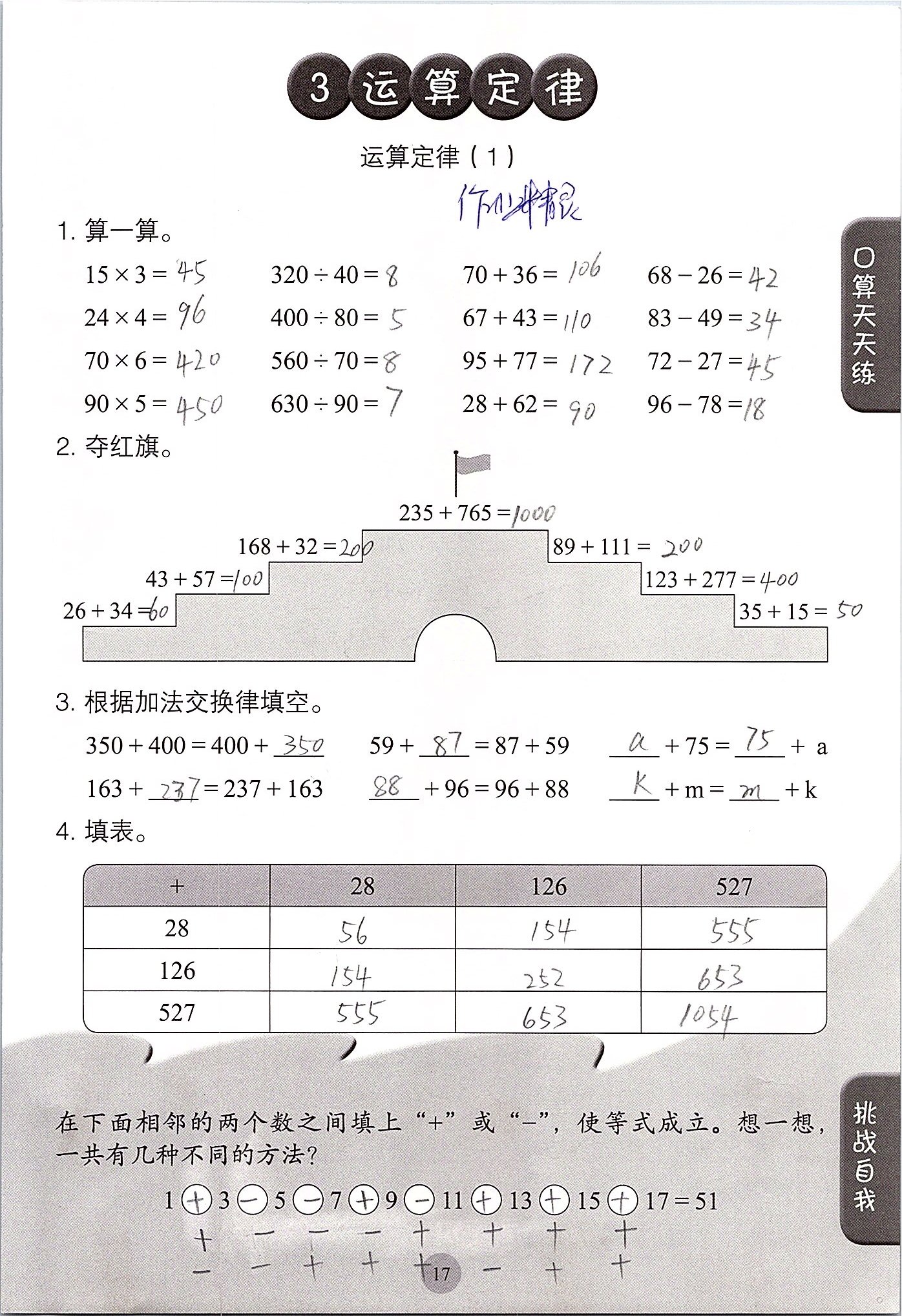 2020年同步口算練習(xí)冊(cè)四年級(jí)數(shù)學(xué)下冊(cè)人教版 第17頁