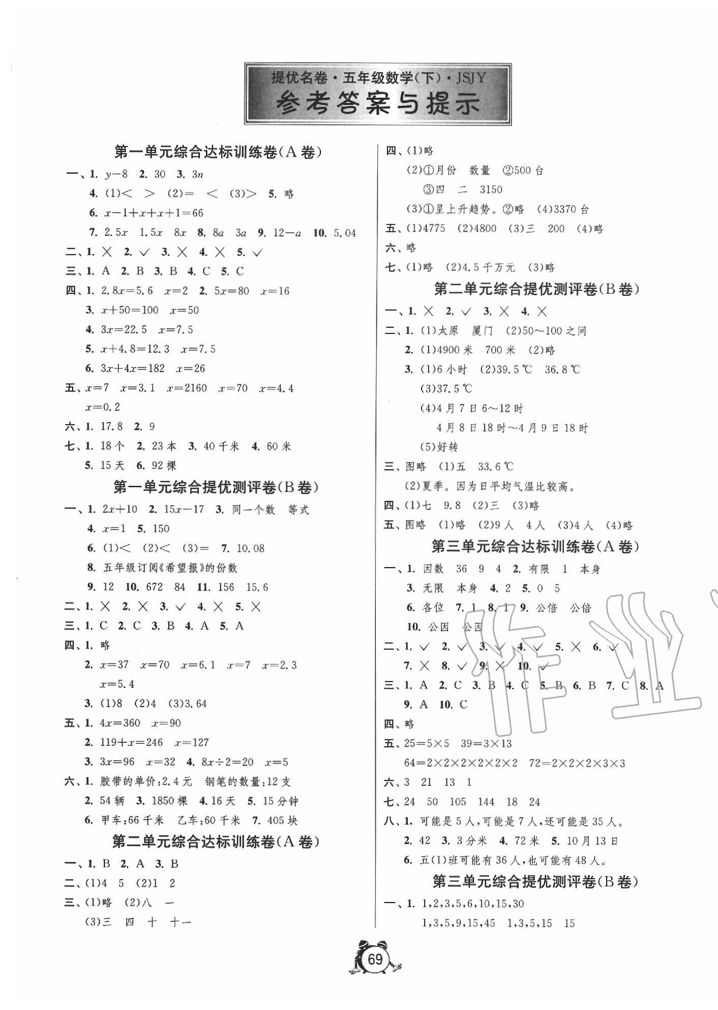 2020年名牌牛皮卷提优名卷五年级数学下册苏教版 第1页