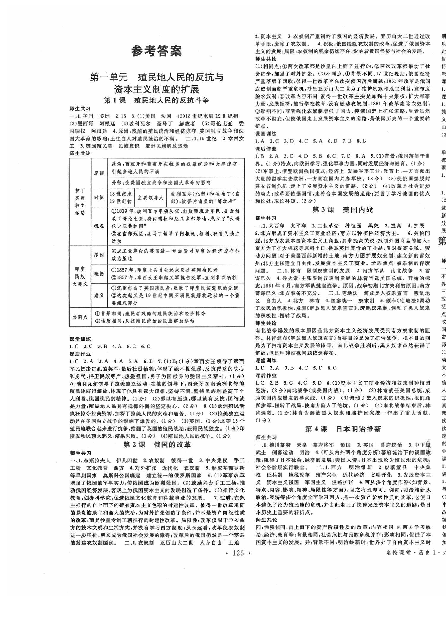 2020年名校课堂九年级历史下册人教版山西专版 第1页