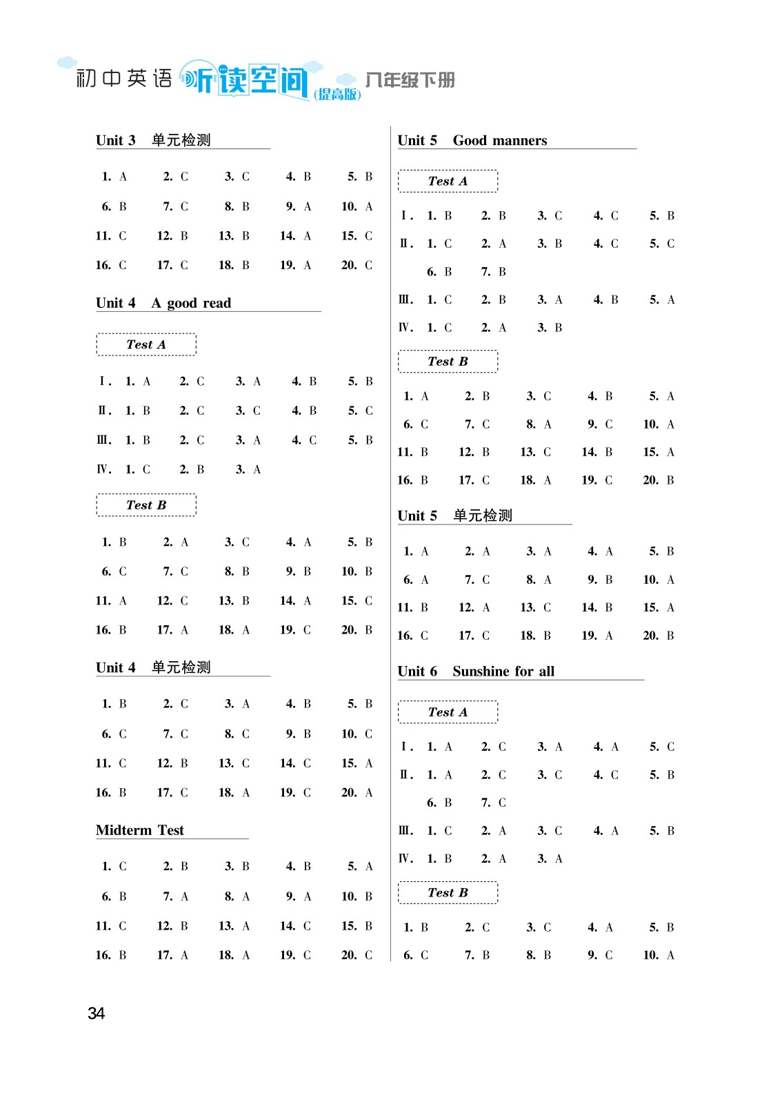 2020年初中英语听读空间八年级下册译林版提高版 参考答案第2页