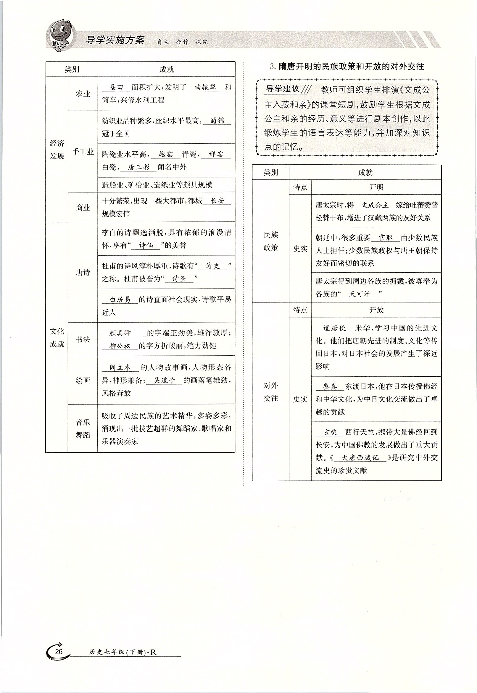 2020年金太陽(yáng)導(dǎo)學(xué)案七年級(jí)歷史下冊(cè)人教版 第26頁(yè)