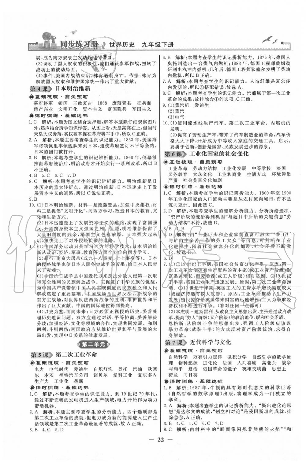 2020年同步練習冊九年級世界歷史下冊人教版人民教育出版社 第2頁