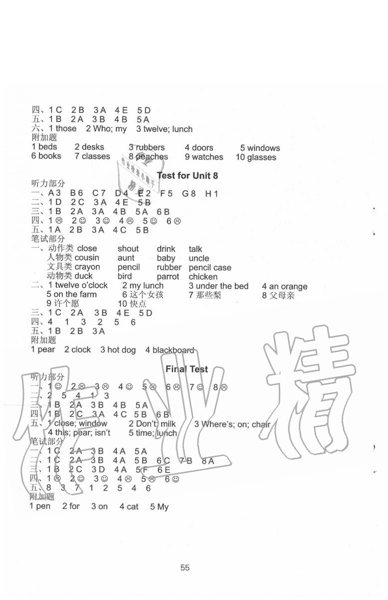 2020年课课练小学英语三年级检测卷（配译林版）答案 第4页