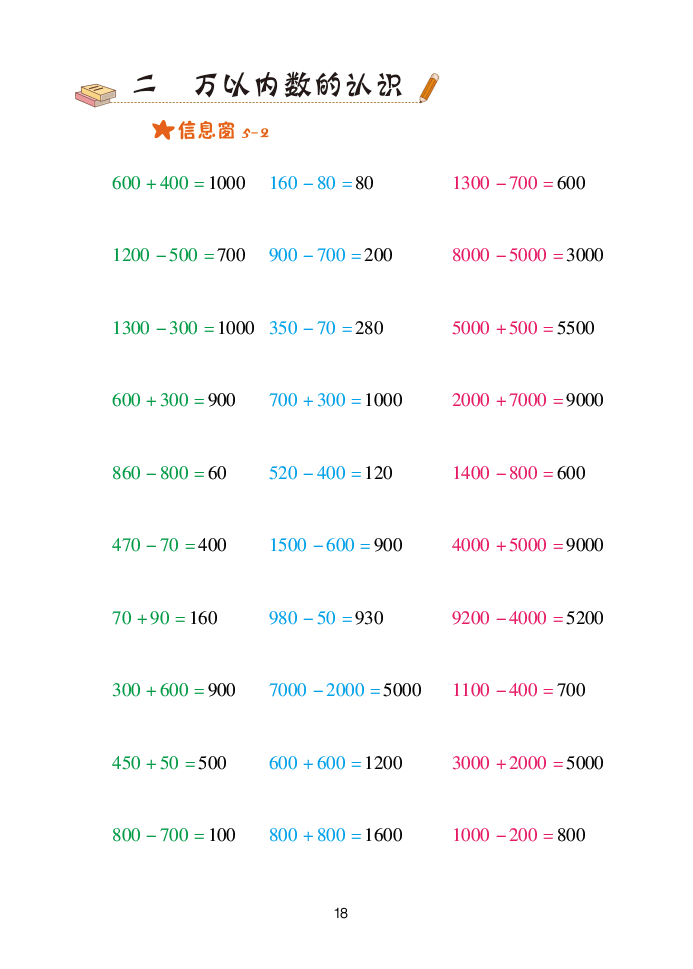 2020年口算天天練二年級(jí)數(shù)學(xué)下冊(cè)青島版 參考答案第18頁(yè)