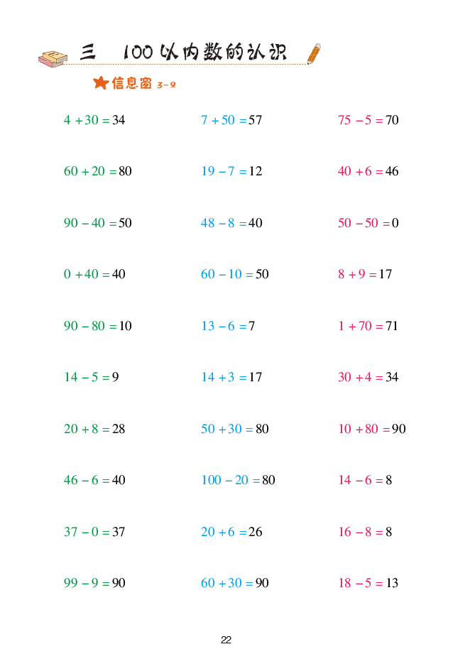 2020年口算天天練一年級(jí)數(shù)學(xué)下冊(cè)青島版 參考答案第22頁(yè)