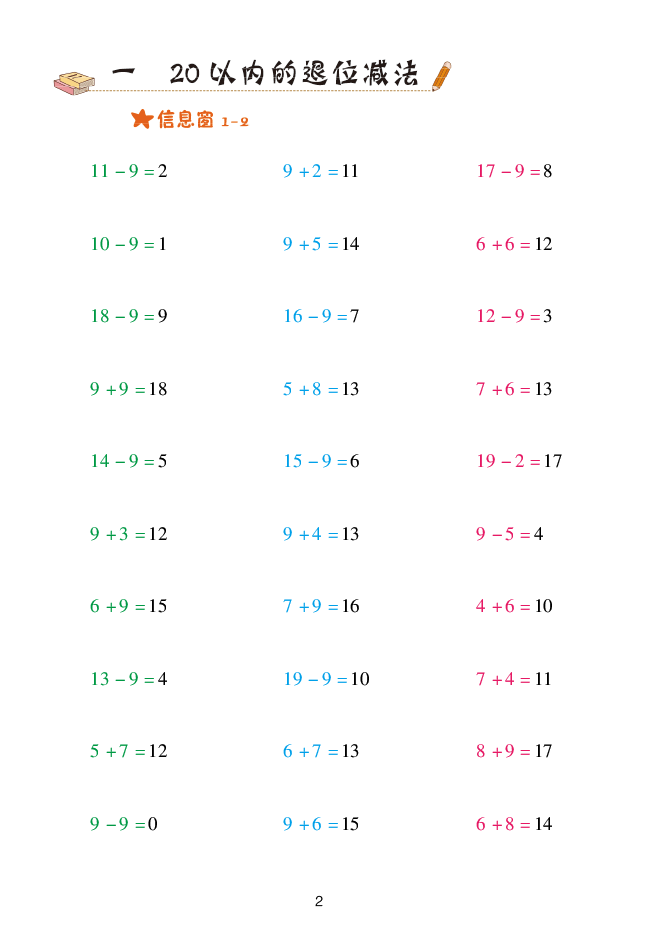 2020年口算天天練一年級數(shù)學(xué)下冊青島版 參考答案第2頁