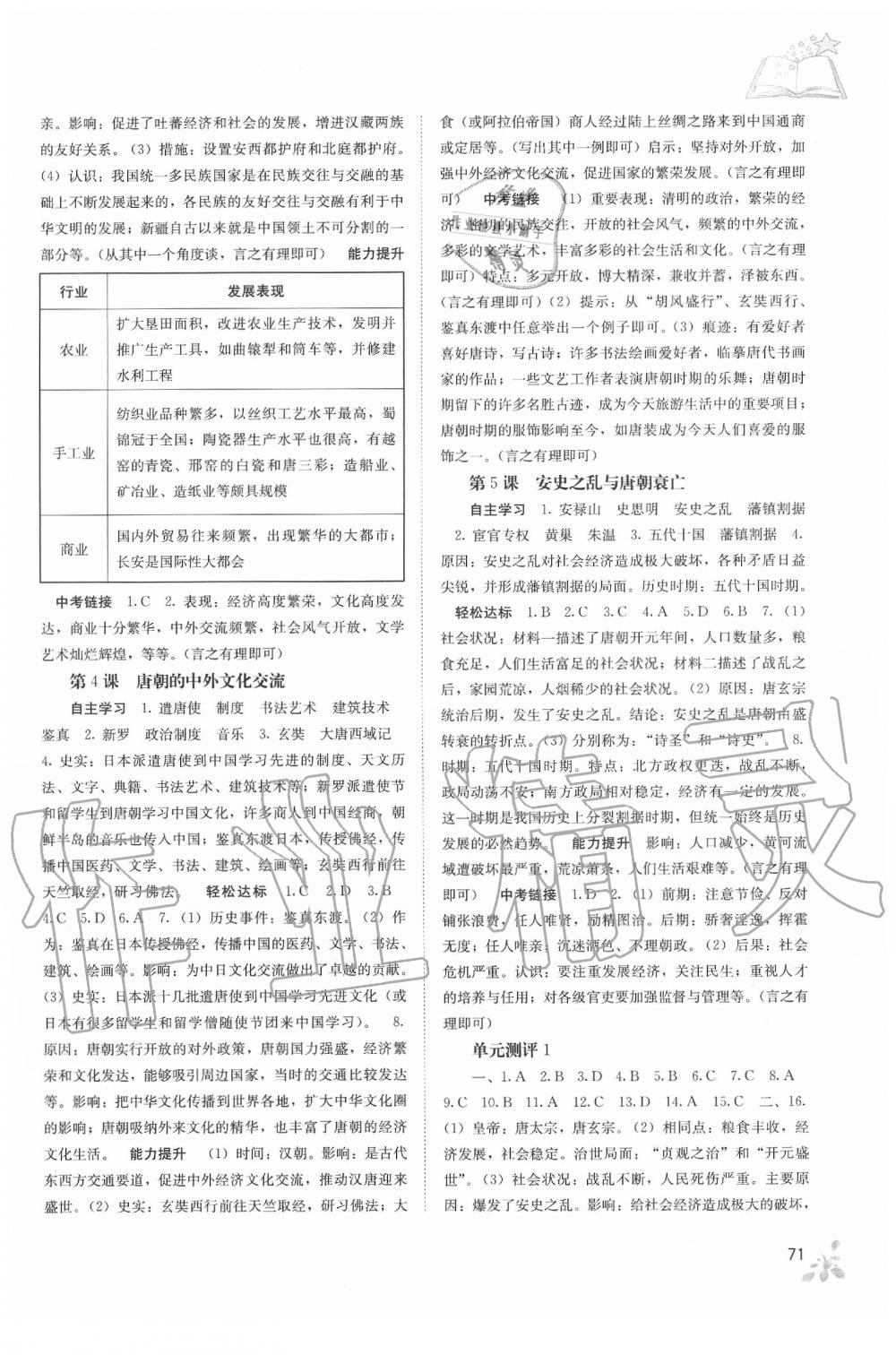 2020年自主學(xué)習(xí)能力測評七年級中國歷史下冊人教版 參考答案第2頁