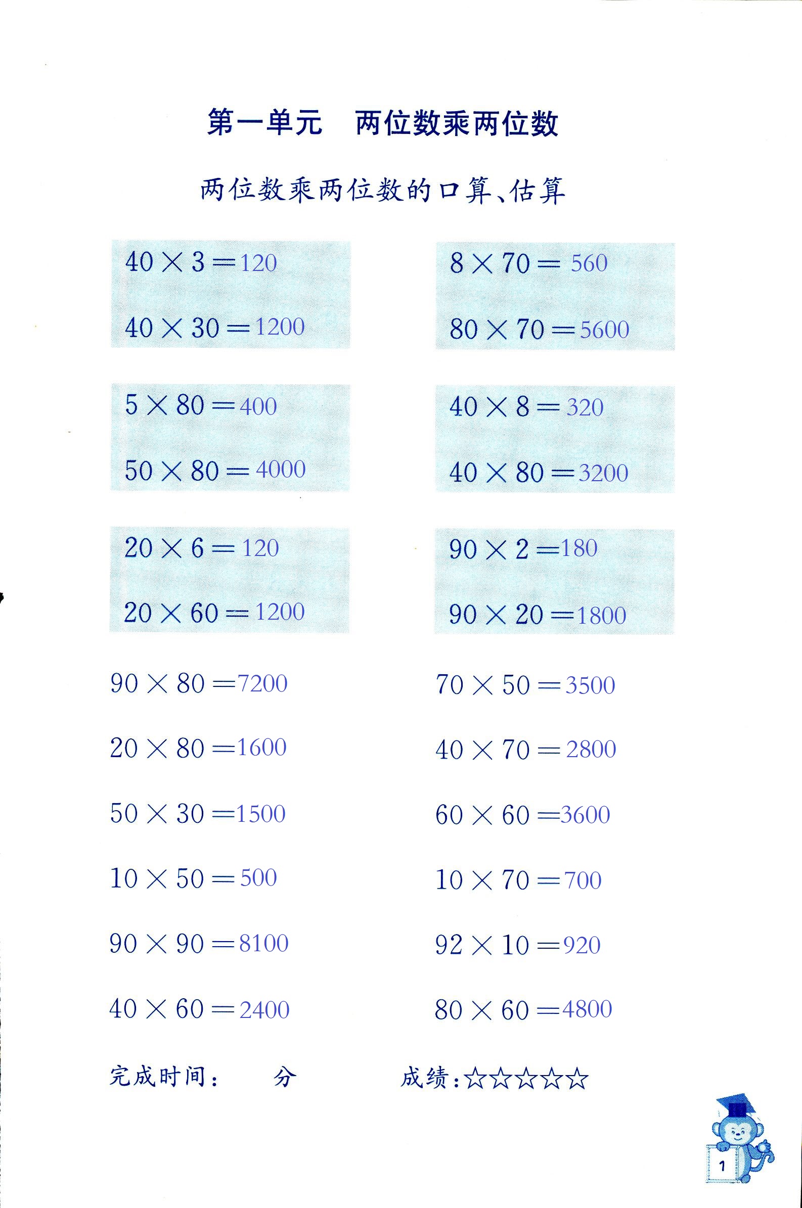 2020年口算能手三年级数学下册苏教版 第1页