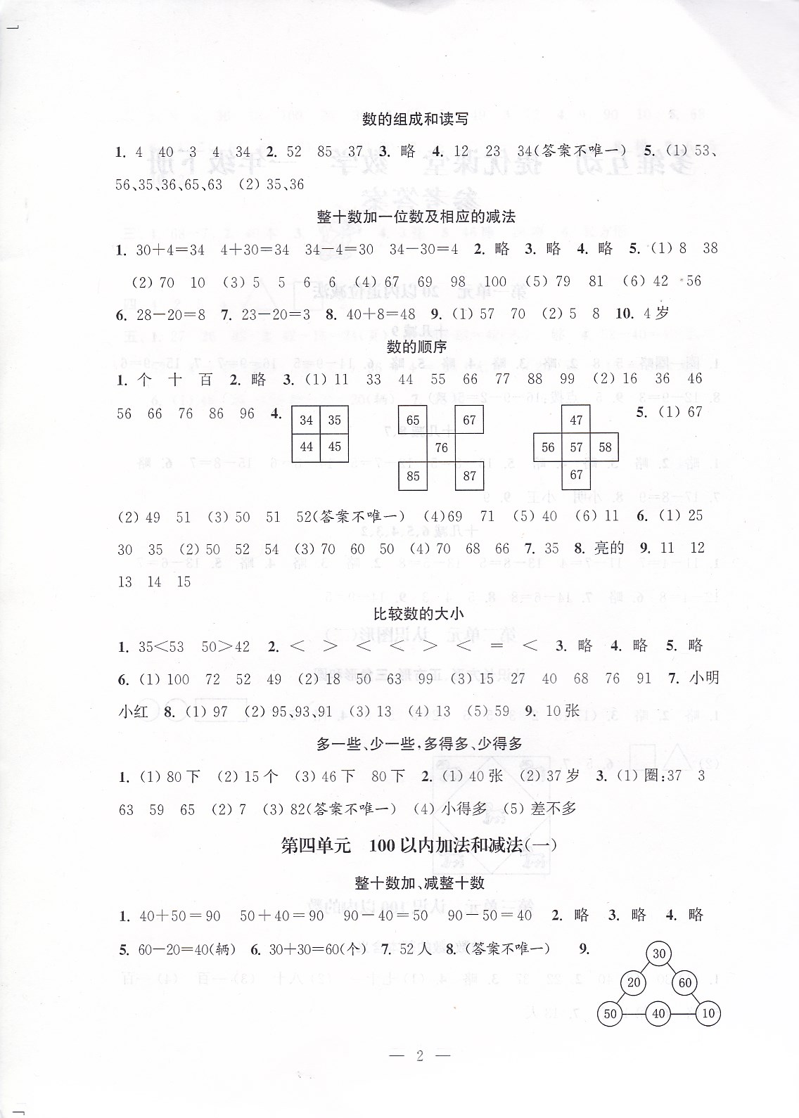 2020年多維互動提優(yōu)課堂一年級數(shù)學(xué)下冊蘇教版 參考答案第2頁