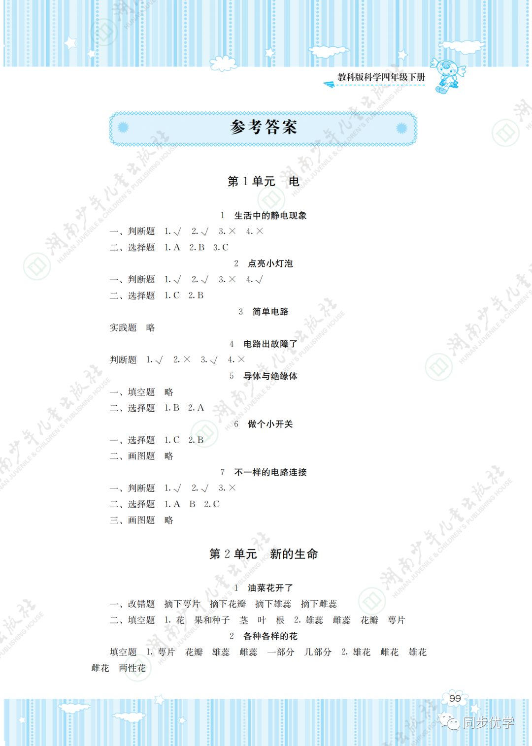 2020年同步实践评价课程基础训练湖南少年儿童出版社四年级科学下册教科版 第1页