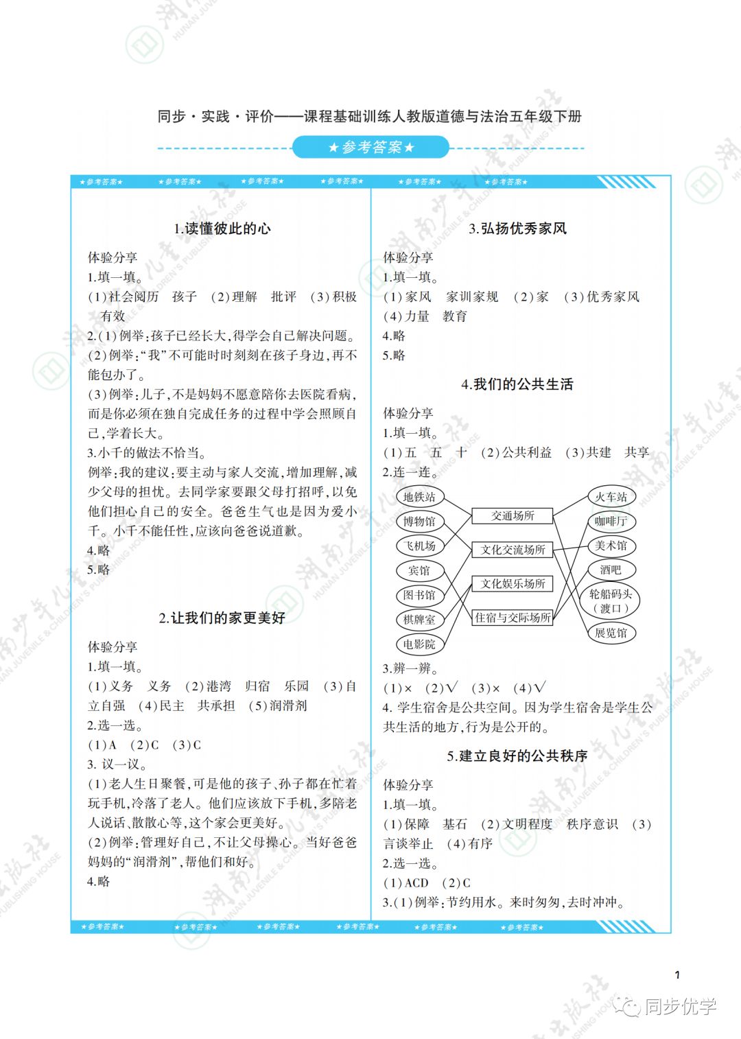 2020年同步实践评价课程基础训练湖南少年儿童出版社五年级政治下册人教版 第1页