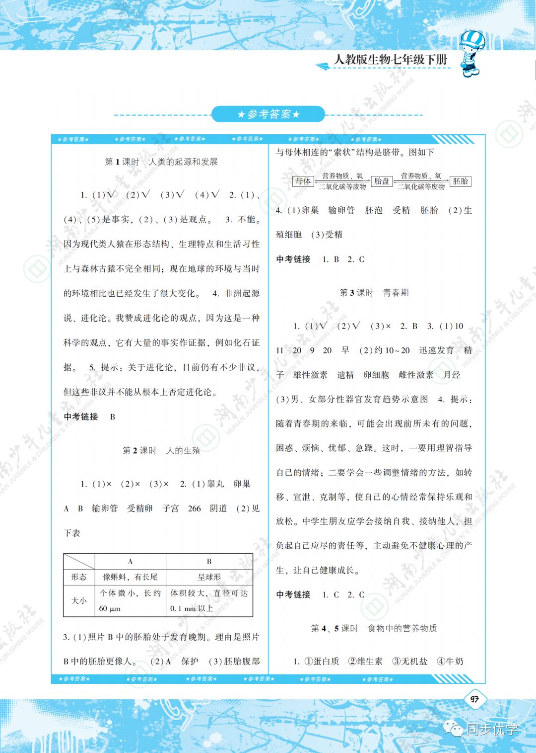 2020年同步实践评价课程基础训练湖南少年儿童出版社七年级生物下册人教版 第1页