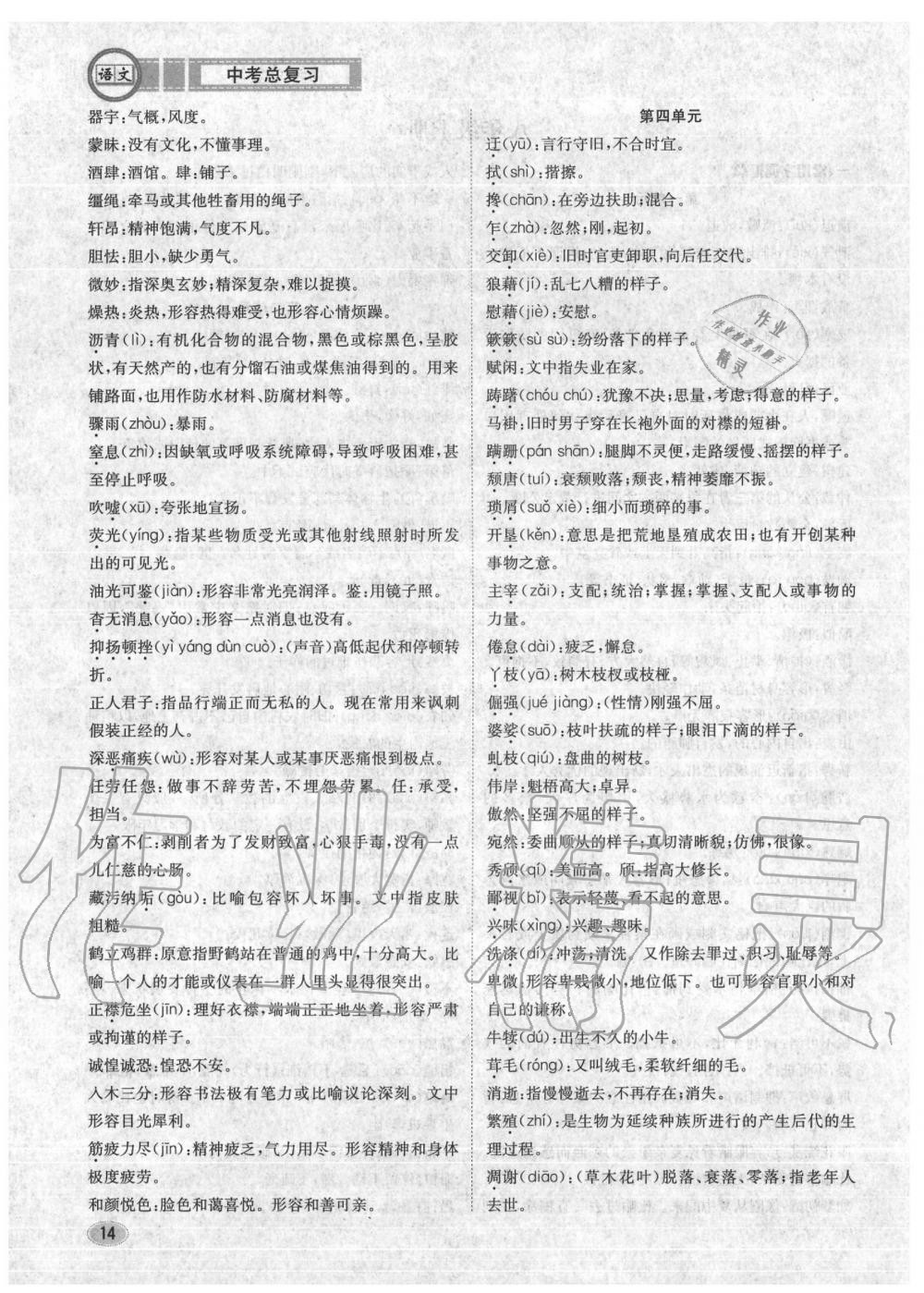 2020年中考總復(fù)習(xí)長江出版社九年級語文中考用書 參考答案第15頁