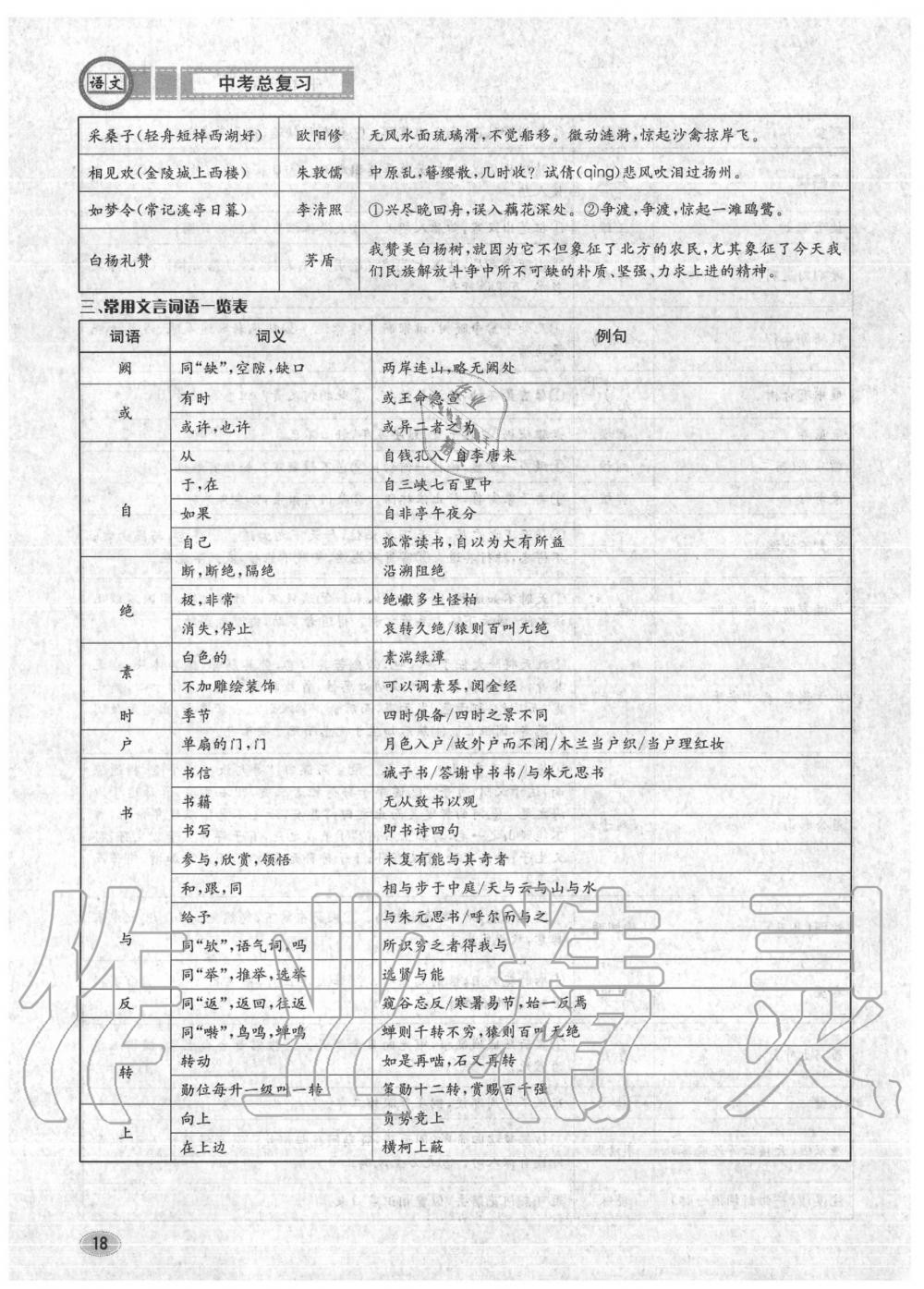 2020年中考總復(fù)習(xí)長(zhǎng)江出版社九年級(jí)語(yǔ)文中考用書(shū) 參考答案第19頁(yè)