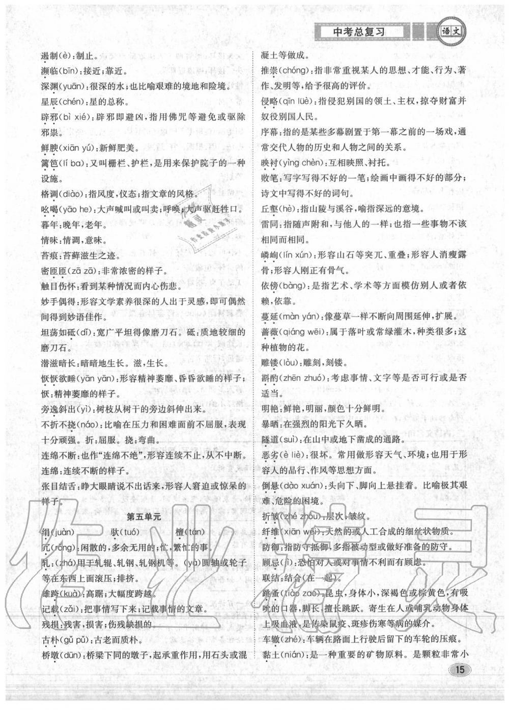 2020年中考總復(fù)習(xí)長(zhǎng)江出版社九年級(jí)語文中考用書 參考答案第16頁