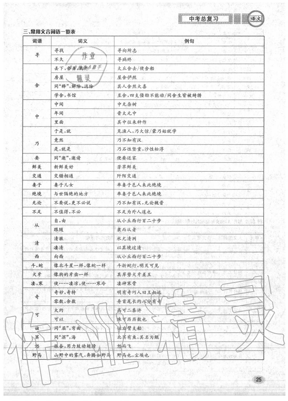 2020年中考总复习长江出版社九年级语文中考用书 参考答案第26页