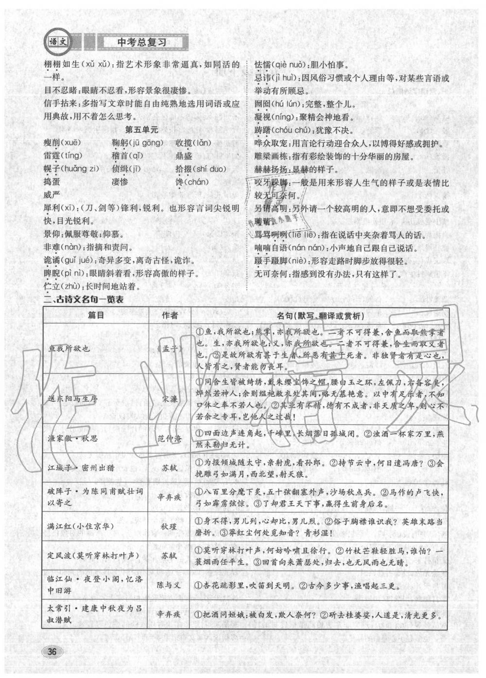 2020年中考總復(fù)習(xí)長江出版社九年級語文中考用書 參考答案第37頁