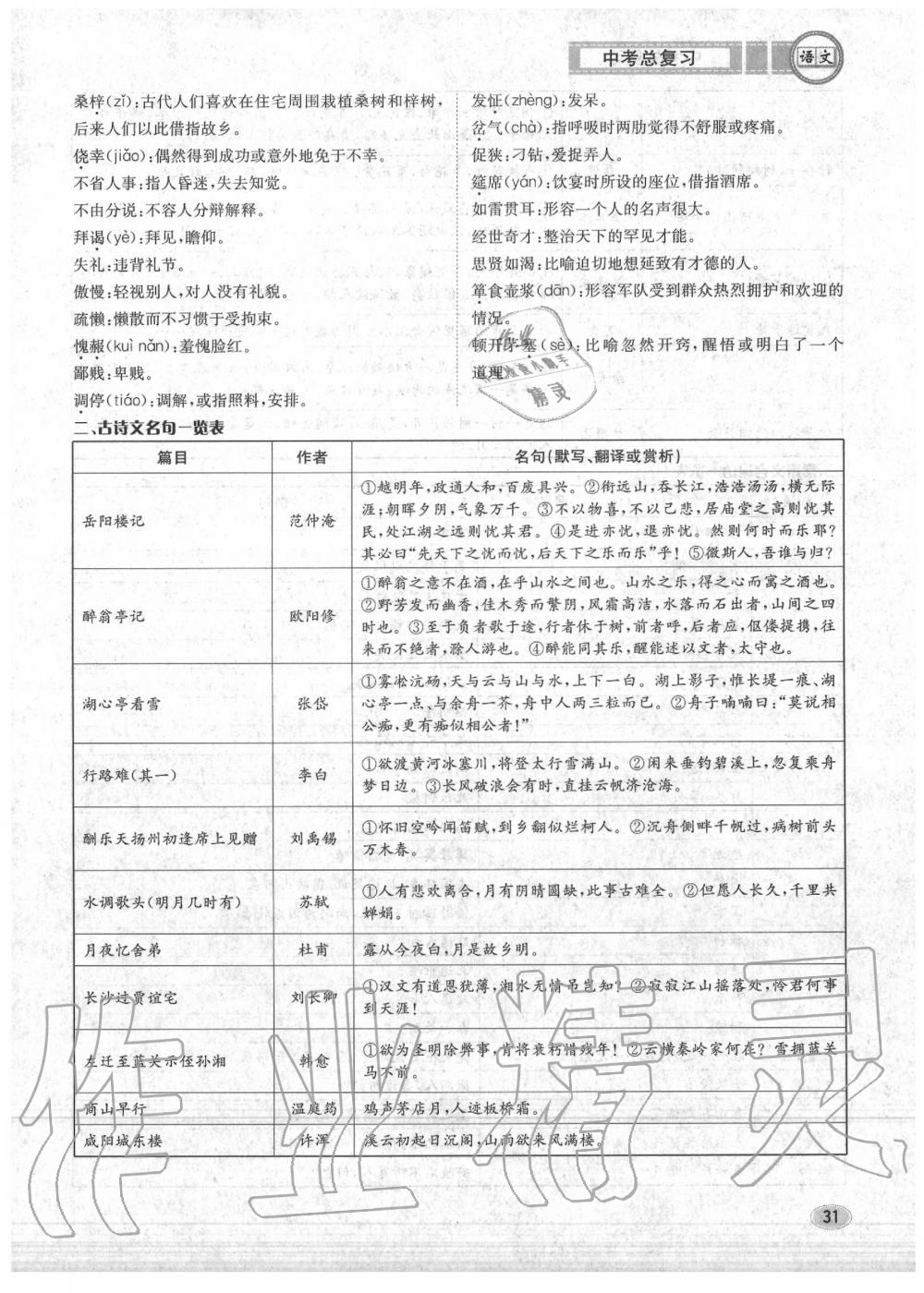 2020年中考總復(fù)習(xí)長江出版社九年級(jí)語文中考用書 參考答案第32頁