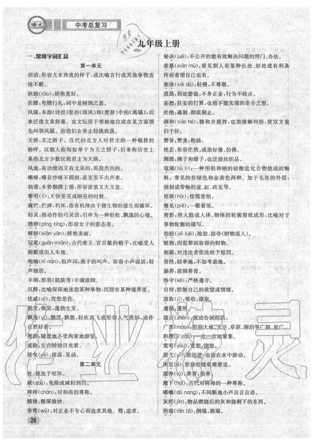 2020年中考總復(fù)習(xí)長江出版社九年級語文中考用書 參考答案第29頁