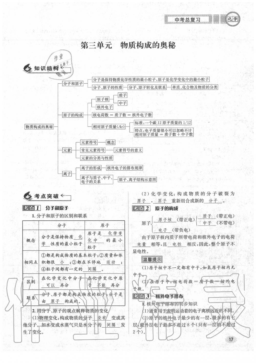 2020年中考总复习长江出版社九年级化学中考用书 参考答案第18页