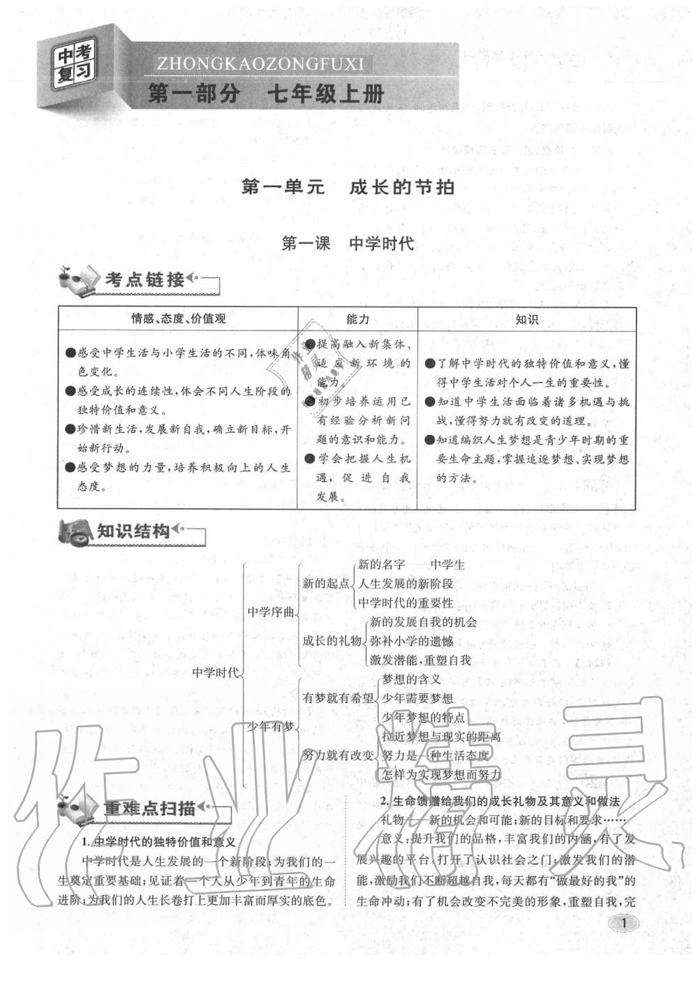 2020年中考总复习长江出版社九年级道德与法治中考用书 参考答案第2页