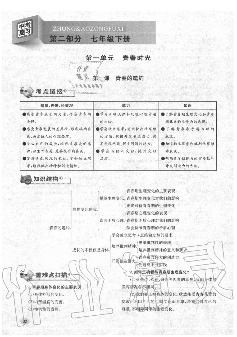 2020年中考总复习长江出版社九年级道德与法治中考用书 参考答案第33页