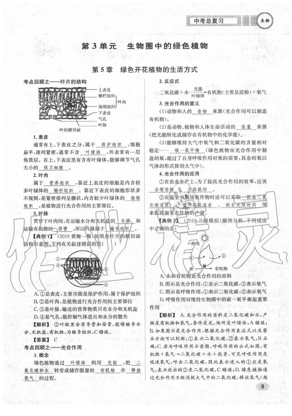 2020年中考總復(fù)習(xí)長江出版社九年級(jí)生物中考用書 參考答案第10頁