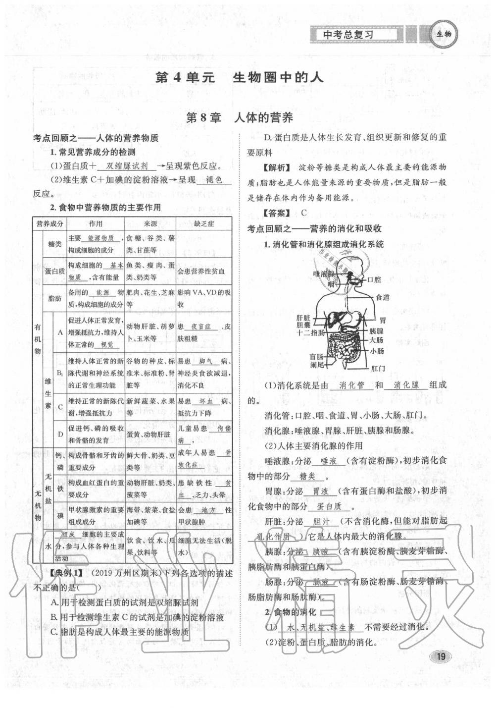 2020年中考總復(fù)習(xí)長(zhǎng)江出版社九年級(jí)生物中考用書(shū) 參考答案第20頁(yè)