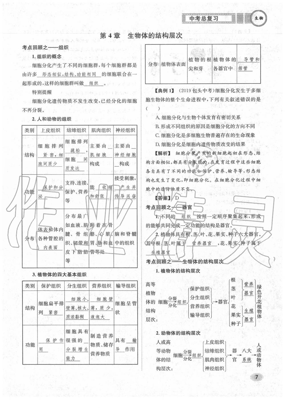 2020年中考總復(fù)習(xí)長(zhǎng)江出版社九年級(jí)生物中考用書(shū) 參考答案第8頁(yè)