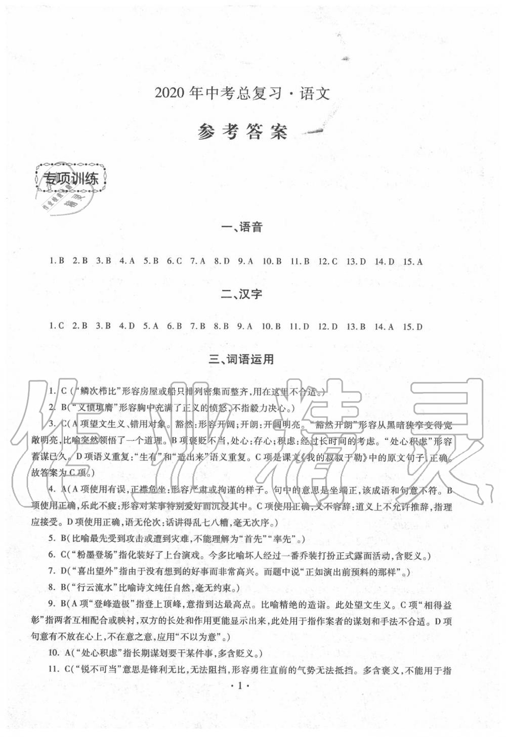 2020年中考總復(fù)習語文專項訓(xùn)練加綜合檢測新疆文化出版社 第1頁