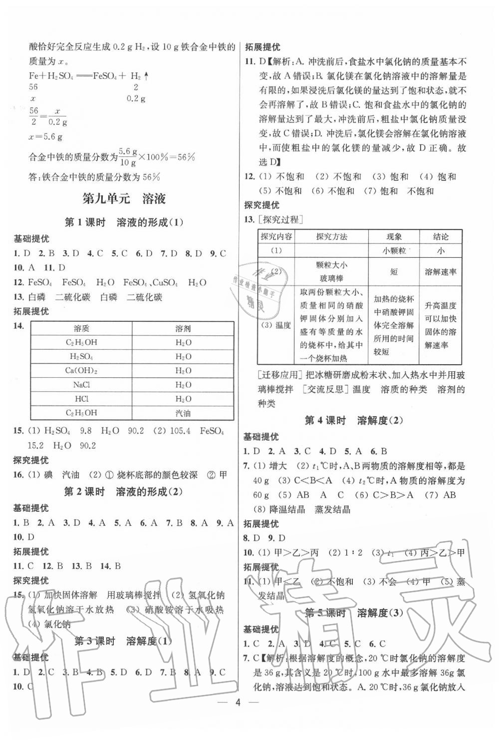 2020年金鑰匙提優(yōu)訓(xùn)練課課練九年級(jí)化學(xué)下冊(cè)人教版 參考答案第4頁(yè)