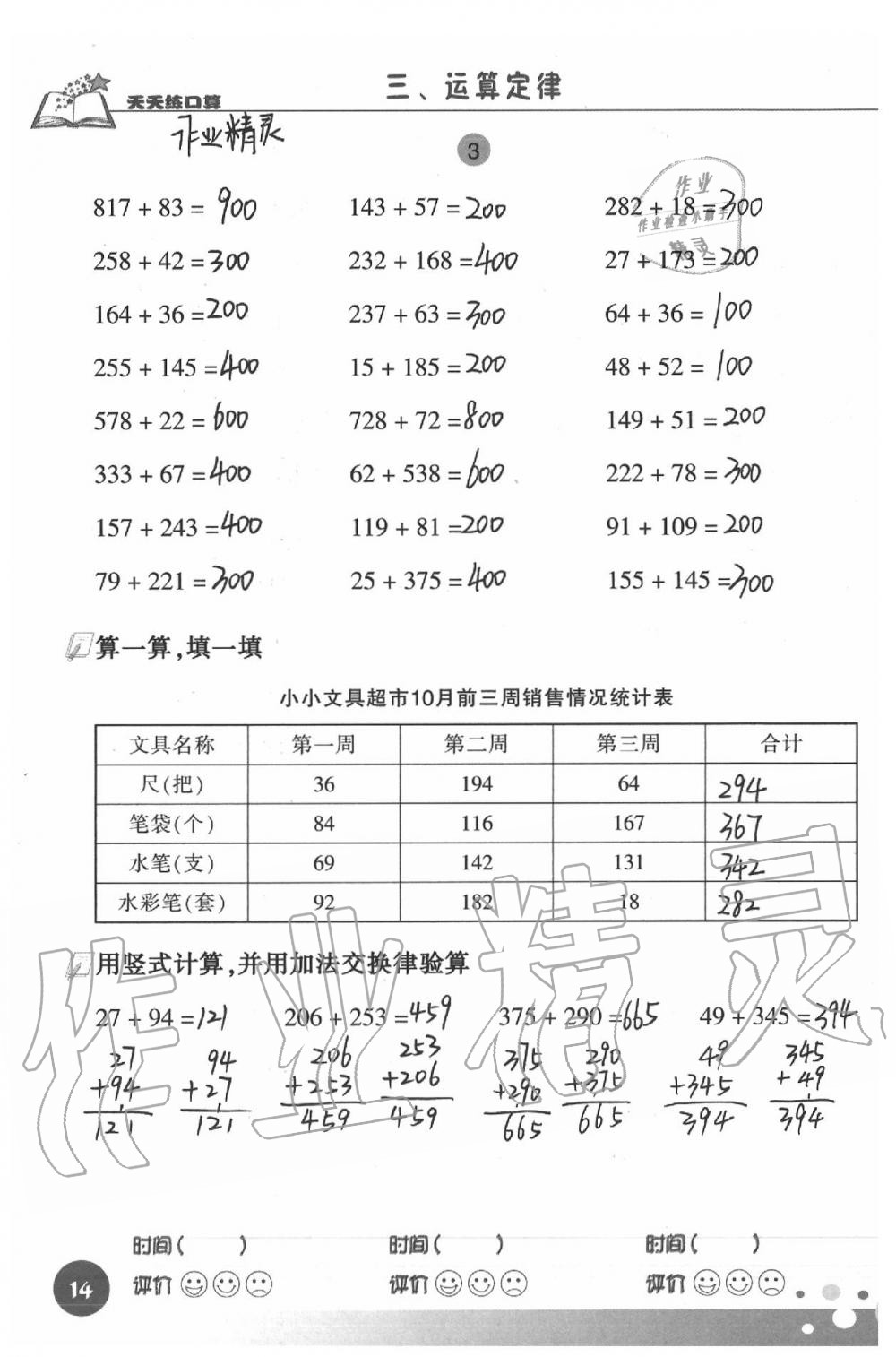 2020天天練口算四年級數(shù)學(xué)下冊 第14頁