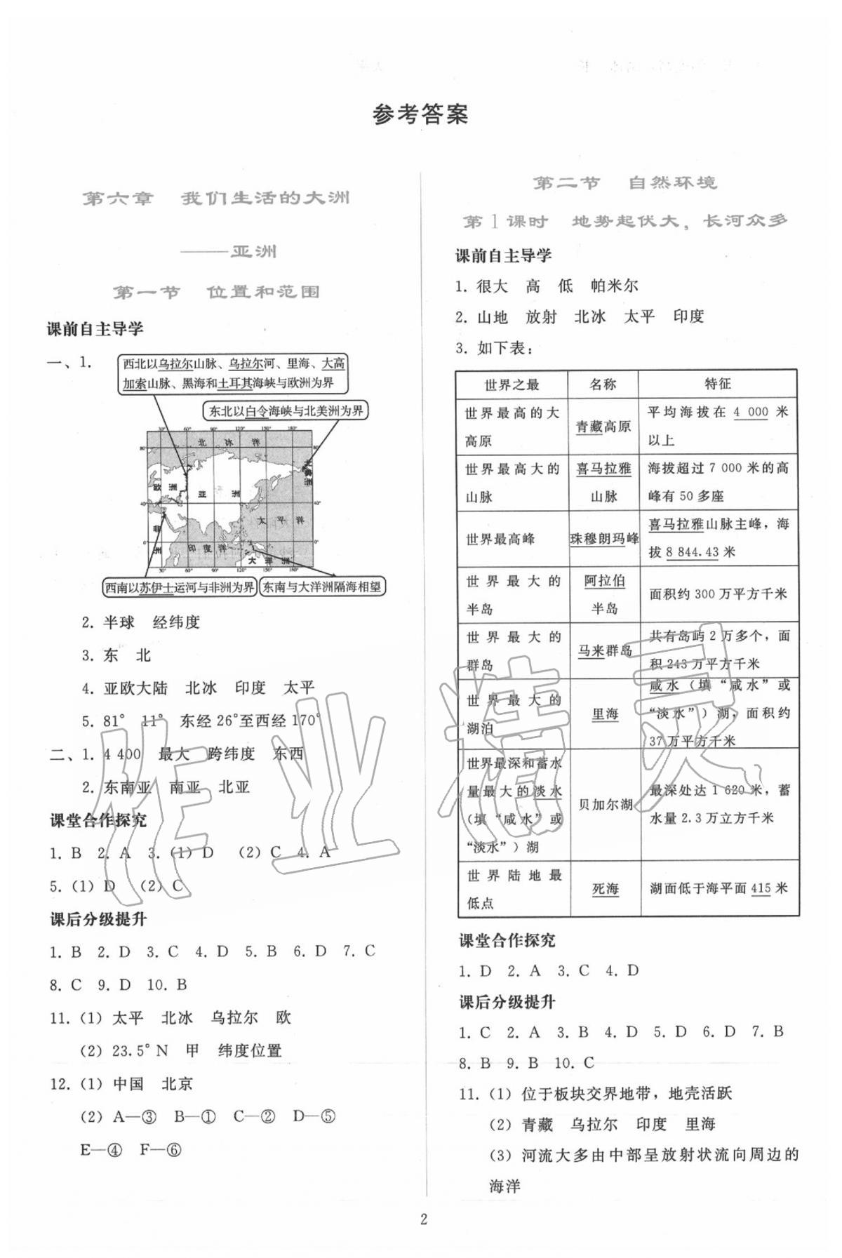 2020年同步轻松练习七年级地理下册人教版 第2页